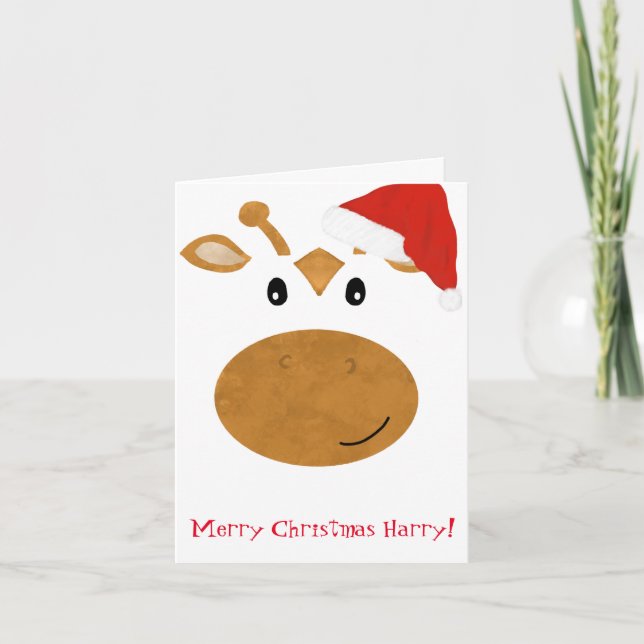 Giraffe Santa hat Christmas card (Front)