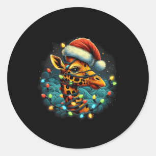 Giraffe Santa Xmas Lighting Starry Night Giraffe C Classic Round Sticker