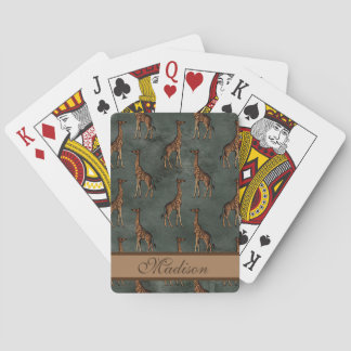 Giraffe Script Personalised Hunter Green Bronze Playing Cards