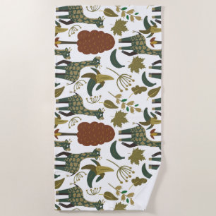 Giraffe seamless pattern colourful floral patter beach towel
