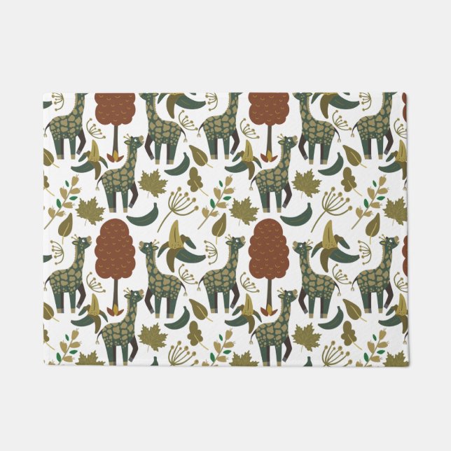 Giraffe seamless pattern | colourful floral patter doormat (Front)