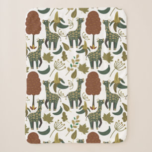 Giraffe seamless pattern   colourful floral patter sherpa blanket