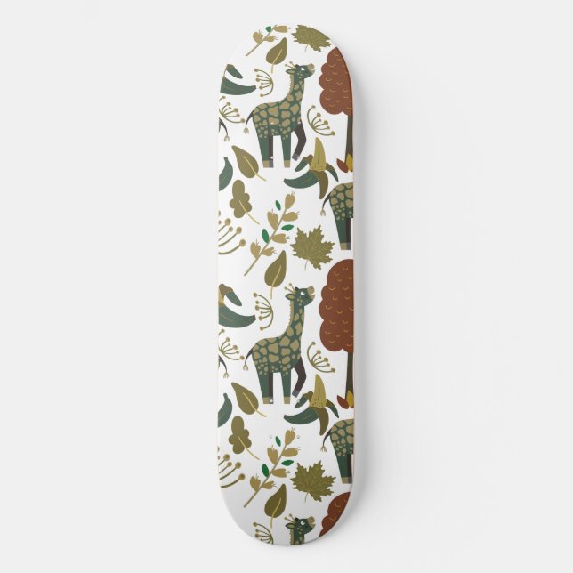 Giraffe seamless pattern | colourful floral patter skateboard (Front)