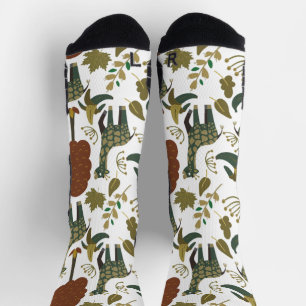 Giraffe seamless pattern colourful floral patter socks