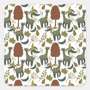 Giraffe seamless pattern   colourful floral patter square sticker