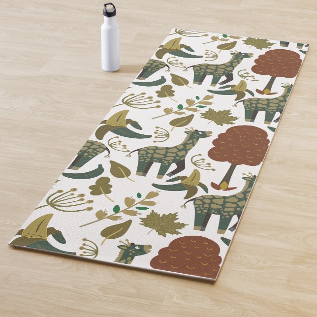 Giraffe seamless pattern | colourful floral patter yoga mat (In Situ)