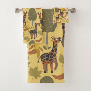 Giraffe seamless pattern yellow background bath towel set