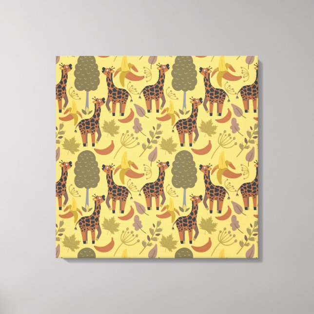 Giraffe seamless pattern yellow background canvas print (Front)