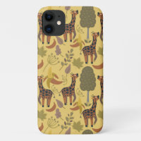 Giraffe seamless pattern yellow background