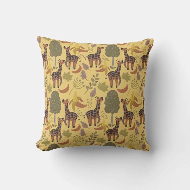 Giraffe seamless pattern yellow background cushion (Front)
