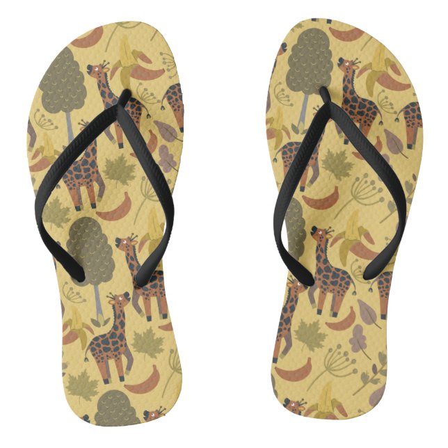 Giraffe seamless pattern yellow background jandals (Footbed)