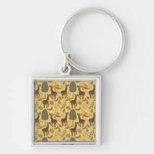 Giraffe seamless pattern yellow background key ring