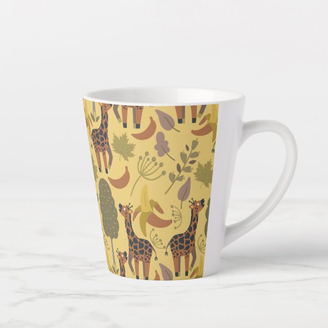 Giraffe seamless pattern yellow background latte mug (Right)