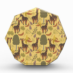 Giraffe seamless pattern yellow background photo block