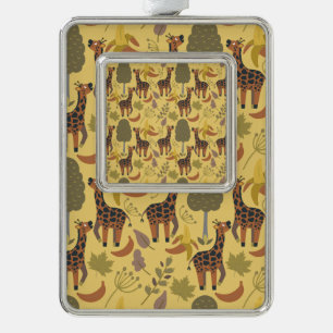 Giraffe seamless pattern yellow background silver plated framed ornament