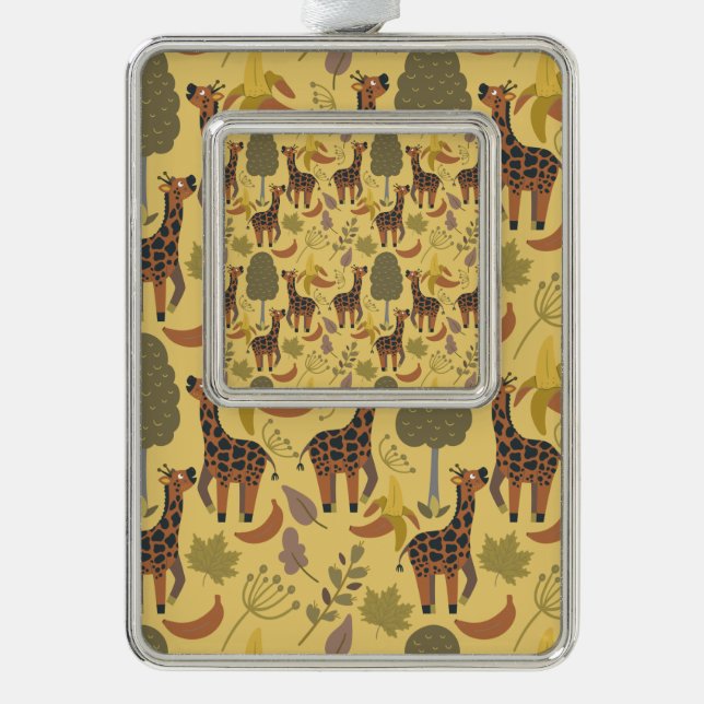 Giraffe seamless pattern yellow background silver plated framed ornament (Front)