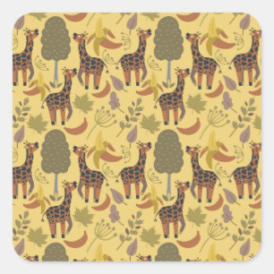 Giraffe seamless pattern yellow background square sticker