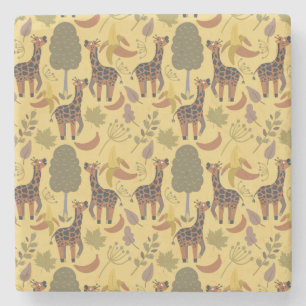 Giraffe seamless pattern yellow background stone coaster