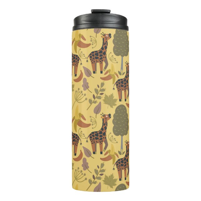 Giraffe seamless pattern yellow background thermal tumbler (Front)