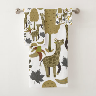 Giraffe seamless pattern yellow white tall bath towel set