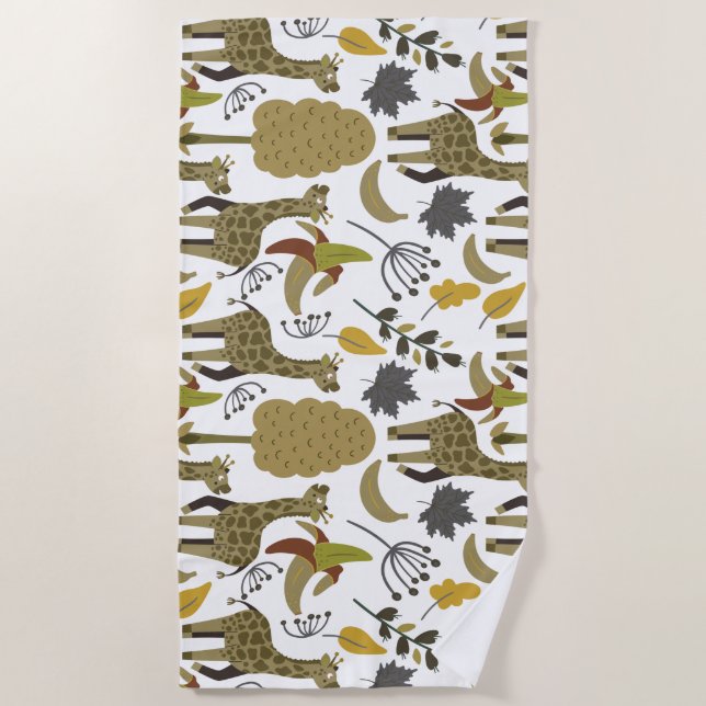 Giraffe seamless pattern yellow white tall beach towel (Front)
