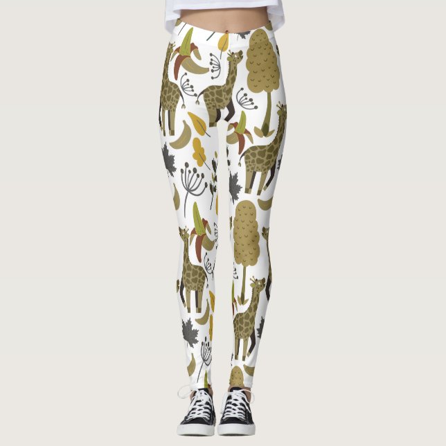 Giraffe seamless pattern yellow white tall leggings (Front)