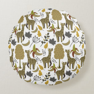 Giraffe seamless pattern yellow white tall round cushion