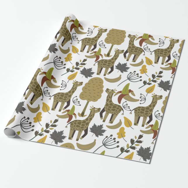 Giraffe seamless pattern yellow white tall wrapping paper (Unrolled)