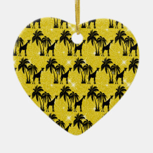 Giraffe Silhouette Tropical Palm Tree Leaves Zoo Ceramic Tree Decoration