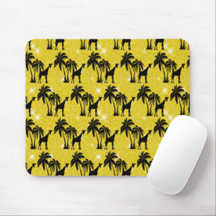Giraffe Silhouette Tropical Palm Tree Leaves Zoo Mouse Pad