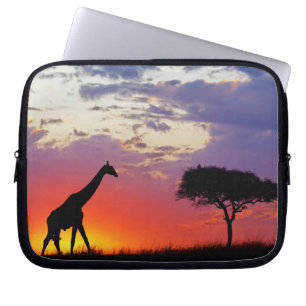 Giraffe silhouetted at sunrise, Giraffa Laptop Sleeve