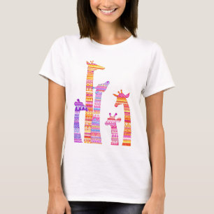 Giraffe Silhouettes in Colourful Tribal Print T-Shirt