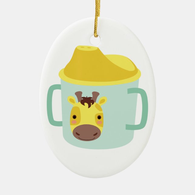 Giraffe Sippy Cup Ceramic Tree Decoration (Front)