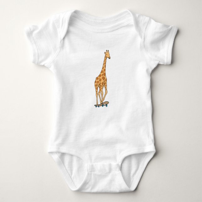 Giraffe Skater Skateboard Baby Bodysuit (Front)