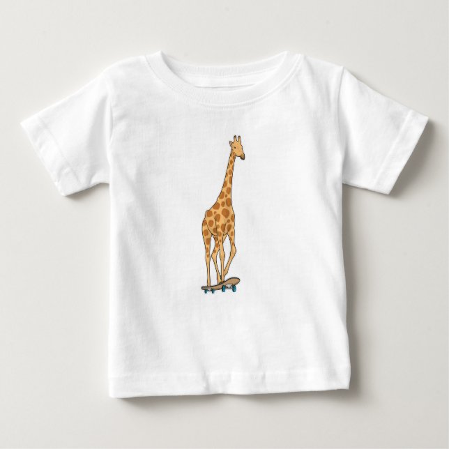 Giraffe Skater Skateboard Baby T-Shirt (Front)