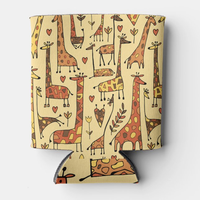 Giraffe Sketch, Fun Seamless Design. Can Cooler (Front)