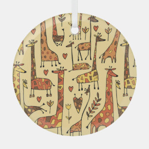 Giraffe Sketch, Fun Seamless Design. Glass Tree Decoration