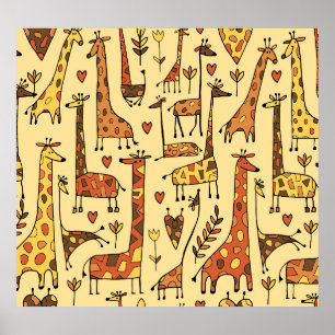 Giraffe Sketch, Fun Seamless Design. Poster