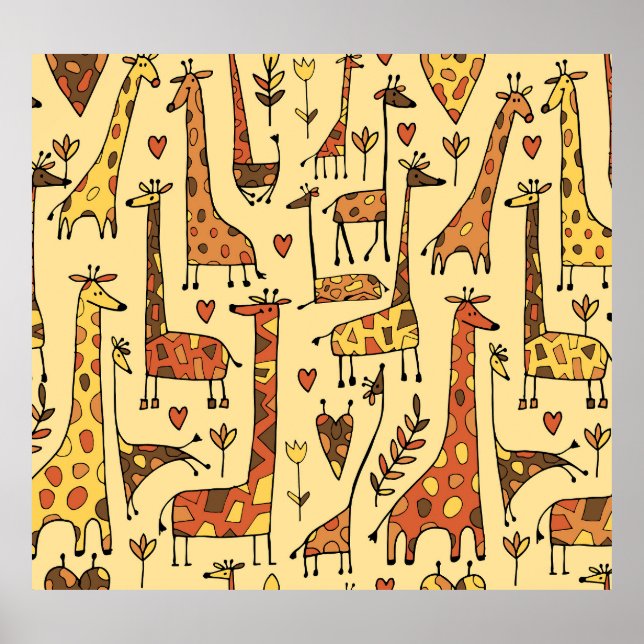 Giraffe Sketch, Fun Seamless Design. Poster (Front)