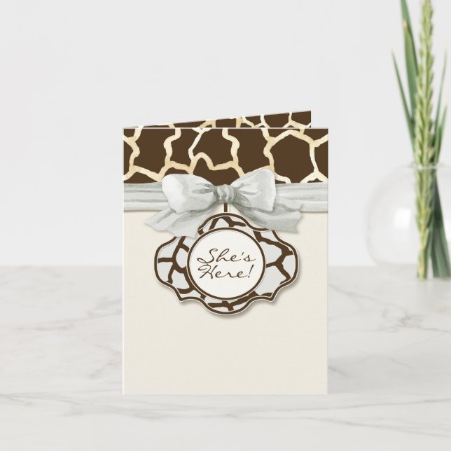 Giraffe Skin Pattern Birth Newborn Baby Girl Photo Announcement (Front)