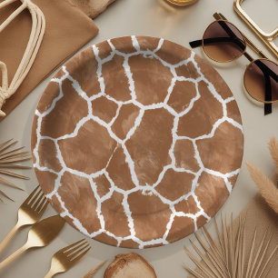 Giraffe Skin Pattern Saddle Brown ID1152 Paper Plate