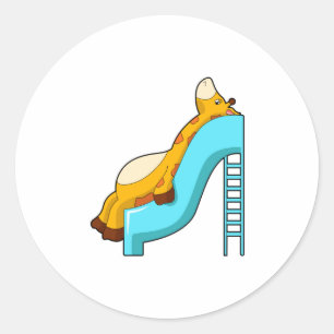 Giraffe Slide Classic Round Sticker