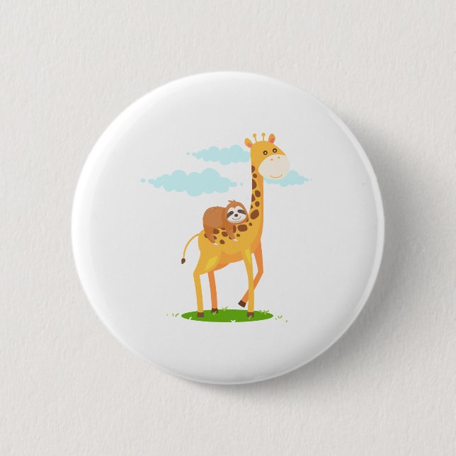 Giraffe Sloth Funny Gift For Kids 6 Cm Round Badge (Front)