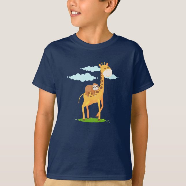 Giraffe Sloth Funny Gift for Kids T-Shirt (Front)