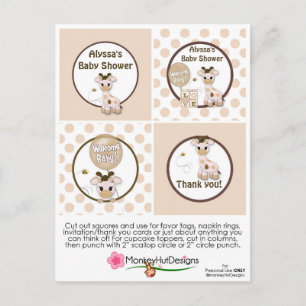 Giraffe Snickerdoodle Baby Shower Cupcake Toppers Postcard