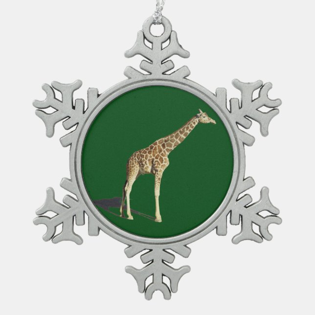 Giraffe Snowflake Pewter Christmas Ornament (Front)