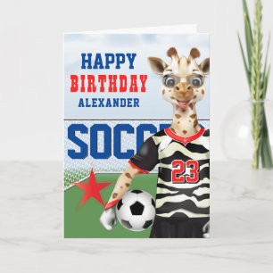 Giraffe Soccer Player Kids Birthday Card