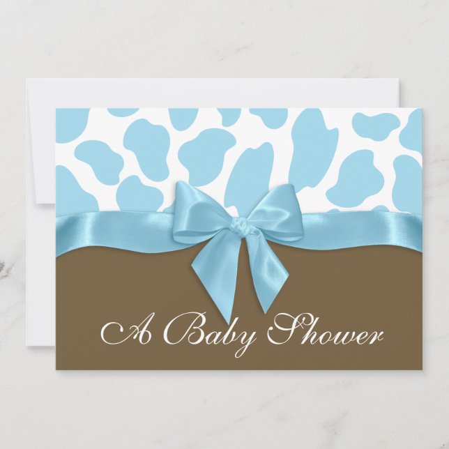 Giraffe Spots and Blue Bow Baby Shower Invitation (Front)