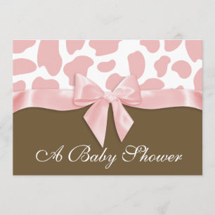 Giraffe Spots and Pink Bow Baby Shower Invitation