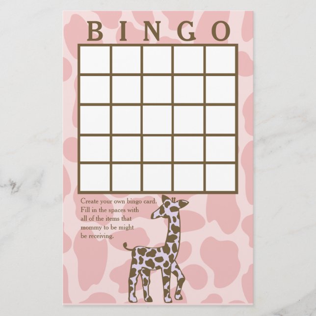 Giraffe Spots Pink Bingo Card (Front)